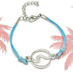 Ocean Wave Bracelet Adjustable Cord String 6.5" to 8.5" Black or Blue 1004-57